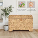 Handwoven Storage Basket with Lid, 178L Wicker Storage Bin, Natural Water Hyacinth, Leather Buckle & Metal Frame, Metal Ring Handles for Easy Transport, Storage Chest & Trunk for Bedroom, Living Room by CozyNest Decor