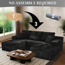 Modular Sectional Sofa Cloud Sectional Couch, 107" Comfy Fluffy U Shaped Black Couches for Living Room, Deep Seat Memory Foam Plush Corduroy Boneless Couch Sectionals with Left Facing Chaise Sofa by CozyNest Decor