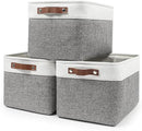 Storage Bins Large Fabric Storage Baskets for Shelves 3 Pack, Decorative Linen Closet Baskets with Handles for Organizing, Shelf, Clothes, Home, Office, 15x11x9.5Inches (Grey&White) by CozyNest Decor