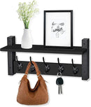 Sorbus Coat Hooks Wall Mount with Shelf – 16 Inch Coat Rack Wall Mount with 5 Heavy Duty Hooks – Floating Wall Shelf with Hooks for Entryway, Bathroom, Bedroom, Kitchen, or Mudroom (Black) by CozyNest Decor