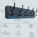 Dseap Coat Rack Wall: Patented, Heavy-Duty, 5-Double-Hooks Wooden Wall Mounted Coat Rack Coat Hanger Hook Rail for Winter Coats Hat Jacket Clothing, Weathered Blue, Pack of 2 by CozyNest Decor