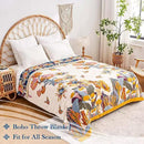 Boho Throw Blanket, 100% Cotton Ultra Soft Luxury Throw Rustic Quilt, 80"x90" Floral Bird Butterfly Farmhouse Decor Bed Blankets, All Season Rustic Reversible Bohemian Throw for Bed - Yellow by CozyNest Decor