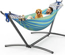 Double Hammock, Heavy Duty Portable, 500 lb Weight Capacity, Perfect for Both Indoors and Outdoors, 2 Person Hammock with Carrying Bag, Wide Blue by GreenHaven Gardens