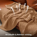 PHF 100% Cotton Waffle Weave Blanket Twin Size, Soft Lightweight Breathable Cozy Summer Blankets for Bed, Luxury Aesthetic Woven Bedding for Home Decor, 66"x90", Camel by CozyNest Decor