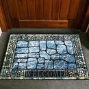 Door Mat Welcome Mat, Heavy Duty Door Mat 23.6 x 35.4 Inch Front Door Mat Rug Doormat for Outdoor Entrance Home Non-Slip Rubber Rug for Front Door, Outside, Entryway, Patio (Blue Welcome)