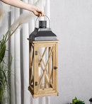 Farmhouse Wooden Metal Candle Lantern Set of 2, Rustic Large Decorative Floor Lanterns, Indoor/Outdoor Hurricane Lantern for Home Decor (No Glass) by CozyNest Decor