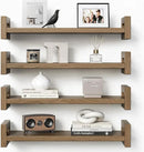 Vailando Floating Shelves for Wall, Set of 4 Solid Wood Wall Mounted Shelves, 16" Rustic Walnut Display Shelf for Bedroom, Living Room, Bathroom, Kitchen – Strong Load Capacity & Natural Pine by CozyNest Decor