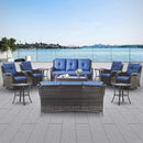 Wicker Patio Furniture Sets - 13 Piece Outdoor Rattan Furniture Conversation Sets with 4 Swivel Rocker Chairs, 2 Rattan Sofas, Wicker Ottomans and Coffee Table, Brown/Blue by GreenHaven Gardens