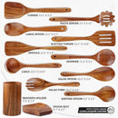 Zulay Kitchen 12-Piece Teak Wooden Utensils for Cooking - Natural Teak Utensil Set with Premium Gift Box - Non-Stick Wooden Spoons for Cooking - Kitchen Gift Set - Comfortable Grip Wooden Utensil Set by CozyNest Decor