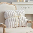 Amélie Home Faux Fur Throw Blanket for Couch, Cozy Fuzzy Fluffy Fur Luxurious Soft Striped Plush Gift Blankets for Family Sofa Chair Bed Living Room Bedroom, 55"x70", Ivory by CozyNest Decor
