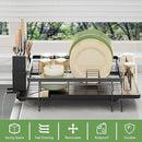 ROTTOGOON Expandable Dish Drying Rack,Multifunctional Adjustable Dish Drainer with Swivel Spout and Anti-Rust Dish Rack with Removable Cutlery & Cup Holders for Kitchen Counter,Black by CozyNest Decor