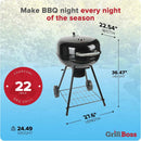 Grill Boss Charcoal Kettle Grill with Large 22-Inch Cooking Area - Includes Warming Rack, Bottom Storage Shelf, Ash Catcher & Wheels for Outdoor BBQ, Tailgating, Camping & Backyard Grilling by GreenHaven Gardens
