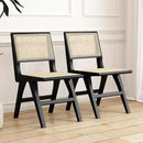 Accent Chair Dining Chairs Set of 2, Solid Wood Frame Boho Rattan Chair, Mid Century Modern Accent Chairs for Living Room Bedroom Dining Room Kitchen(Black) by CozyNest Decor