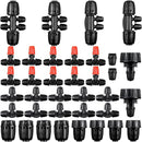36 Pcs 1/2" to 1/4" Drip Irrigation Fittings Kit Barbed Tee Connector 2 4 6 Way Locked Tee Easy Connector Tubing End Plug Misting Nozzle Irrigation Hose Adapter for Lawn Plant System by GreenHaven Gardens