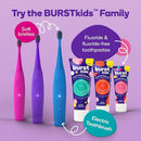 Burst Kids & Toddlers Electric Toothbrush (Purple) | Soft Bristles | Two Minute Timer | Rechargeable Battery | Easy-Grip Silicone Handle | 2 Modes for Healthy Smiles | Ages 3+ by TinyTreasures Baby Boutique
