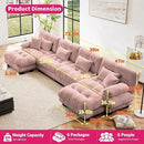 U Shaped Couch Sectional Couch, 4-Seater Cloud Couch Sectional Oversized Couch, Sofa Bed Couch with Round Bolster Armrests 6 Pillows, Modular Couch Home Sofa Living Room Couch(Pink)