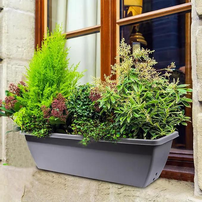 6 Pcs 24 inch Window Box Planter, Large Rectangular Flower Planter Boxes with Shelf Insert Plastic for Indoor and Outdoor Garden, Balcony Home Decor (6, 24 inch), photo 5 of 7