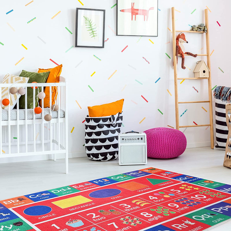 Sussex Home Low Pile Kids Rug for Playroom - Washable Cotton Educational Rug for Kids Room - 39.5 x 59 Inches - Play Rug Pattern