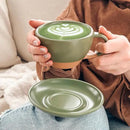 Mora Ceramic Latte Art Mug With Saucer - 10.5 oz, Round Bottom For Perfect Pours - Cafe Cups for Cappuccino, Espresso, Coffee, Tea etc - Porcelain Set for Baristas, Great Gift - Moss Green by CozyNest Decor
