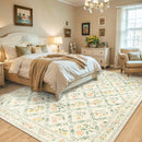 Area Rug Living Room Rugs: Floral 4x6 Washable Rug Vintage Soft Boho Non-Slip Carpet Stain Resistant Large Carpets for Bedroom Dining Room Farmhouse Nursery Hallway Home Office Beige/Multi by TinyTreasures Baby Boutique