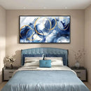 AJAZIKO Large Framed Canvas Wall Art Blue Abstract Wall Art Pictures for Living Room Bedroom Kitchen Office Decor 29x58 In Navy Gold Modern Paintings by CozyNest Decor