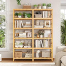 FOTOSOK 6-Tier Bamboo Shelf Set of 2, Bamboo Bookcase with Adjustable Shelves, Free Standing Storage Shelf Unit and Plant Flower Stand, Tall Large Bookshelf for Kitchen, Bathroom, Home Office, Natural by CozyNest Decor