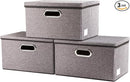 PRANDOM Storage Bins with Lids [3-Pack] Linen Fabric Foldable Storage Boxes Organizer Containers Baskets Cube with Cover for Home Bedroom Closet Office Nursery Grey（11.4X8.6X6.7 by TinyTreasures Baby Boutique