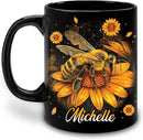 Hyturtle Personalized Sunflower Bee Mug - Bee Keeper Gifts For Women Lovers Teacher - Honey Gifts For Beekeeper Farmer On Birthday - Queen Honeycomb Decor - Custom Coffee Cup Ceramic Mug 11 Oz 15 Oz by CozyNest Decor