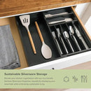 Premium Silverware, Flatware and Utensil Organizer for Kitchen Drawers, Food-Safe Contract Grade, Expandable from 10.5 to 19 In, Black Bamboo by CozyNest Decor