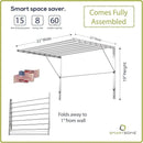 Smartsome | Wall Mounted | Clothes Drying Rack| 22" Wide |15 Linear Feet Capacity | 8 Smooth Round Stainless Steel Rods | 60 lb Capacity | Fully Assembled | Compact Sturdy Space-Saving Design by CozyNest Decor