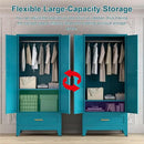 71'' Farmhouse Metal Wardrobe Cabinet with Hanging Rod, 2 Barn Door Wardrobe Closet with Adjustable Shelves,Drawer,for Dining Room,Bedroom,Living Room, Cloak Room,Office (Peacock Blue) by CozyNest Decor