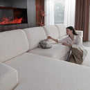 Couch Cushion Covers for Sectional Sofa, Stretch Soft Sofa Slipcovers Washable Wear-Resistant Universal Furniture Protector for Living Room(3 Seaters Covers, Ivory) by CozyNest Decor