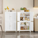 White Storage Cabinet with 4 Doors and 2 Adjustable Shelves,Narrow Food Pantry Cabinet with Leg,24 inch Wide Bathroom Cabinets,Small Metal Storage Cabinets for Home Kitchen,Dining/Living/Laundry/Room by CozyNest Decor
