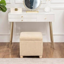 Adeco 17 Inch Soft Oatmeal Cube Ottoman Storage, Teddy Velvet Chair Foot Stools, Upholstered Vanity Stool with Hinged Lid, Solid Round Wood Legs by CozyNest Decor