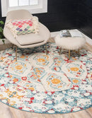 Unique Loom Rosso Collection Vintage, Geometric, Bohemian, Traditional, Distressed, Southwestern Area Rug, Round 4' 0" x 4' 0", Multi/Ivory by CozyNest Decor