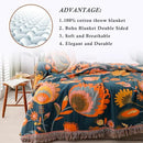 Snycler Boho Throw Blanket for Bed, 100% Organic Cotton Muslin Soft Throw-Orange Boho Floral Farmhouse Rustic Spring Summer Fall Decor Blanket for Couch Sofa Quilt and Gift, 80" x 90" by CozyNest Decor