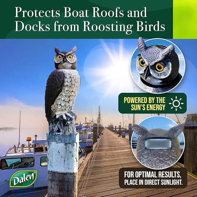 Dalen SOL-R Action Solar Fake Owl Decoy to Scare Birds Away from Gardens, Rooftops, and Patios - Safe and Humane, 18" 360º Rotating Head, photo 5 of 9