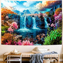Delur Waterfall Tapestry Tropical Forest Mountain Sunset Tree Wall Hanging Tapestry Scenic Rainforest Landscape Nature Sunrise Headboard for Bedroom Living Room Home Decor (59.1" x 78.7") by CozyNest Decor