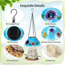 Mushroom Solar Bird Feeders for Outdoors Hanging Metal Wild Bird Feeder Garden Lantern with S Hook for Garden Decoration Blue by GreenHaven Gardens