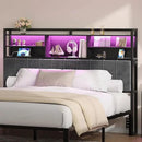 Headboard with 3-Tier Storage Shelves, Velvet Upholstered Head Board with 2 Outlets, USB Ports & LED Light, Soft Backrest for King Size Bed, Black BH19404B by CozyNest Decor