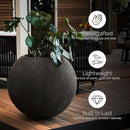 Orbo Globe Sphere Planter – Grey Stone Finish – Fiberglass Indoor/Outdoor and Weather-Resistant Round Planter (23.6" D x 21.1" H Exterior, 23.2" D x 20.5" H Interior) by GreenHaven Gardens