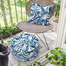 Inflatable Ottoman Stool D21 xH9 for Outdoor/Indoor Use, Water Repellent Patio Foot Rest Stool with Portable Handle,Round Pouf Ottoman Suitable for Garden,Deck and Camping - Leaves Ink Blue by CozyNest Decor