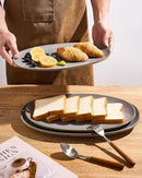 famiware Serving Platter, Oval 15.59/14.3/12.9 inch Serving Dishes for Entertaining, Serving Bowls, Microwave Safe, Fine Stonware Serving Trays for Party, Turkey, Cheese, Ocean Series, Dark Grey by CozyNest Decor