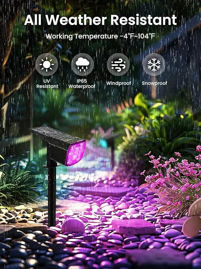 Solar Spot Lights Outdoor, 9 Lighting Modes RGB, Solar Lights Outdoor Waterproof IP65, 63 LED Landscape Spotlights for Holiday Decorations-10 Pack, photo 3 of 13