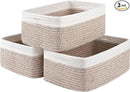 3 Pack Small Storage Baskets for Organizing, Cute Woven Decorative Gift Baskets for Shelves, Mini Closet Organizer Bins with Handles-13''Lx8.66''Wx5.11''H-Brown and White by CozyNest Decor