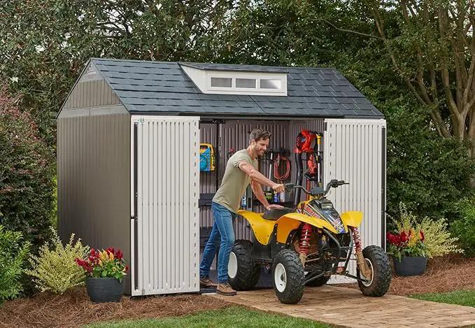 Rubbermaid Extra Large Resin Outdoor Storage Shed With Floor (7 x 10.5 Ft.) Weather Resistant Brown Organization for Home/Lawn Mower/Backyard Equipment/Bike Storage/Pool Supplies, photo 8 of 18