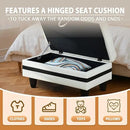 Ottoman Rectangular Storage Ottoman Bench, Faux Leather Footrest, Coffee Table, Stool Footstool with Hinged Lid for Living Room, Bedroom, Entryway, White with Black Strip, 35"x23.5"x17.5" by CozyNest Decor