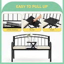 AVAWING Outdoor Metal Garden Bench, 2-Seat Patio Porch Bench with Steel Frame, Park Bench w/Pullout Middle Table＆ Cushion for Backyard Lawn Deck Entryway, Black by CozyNest Decor
