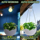Hanging Pots for Plants Outdoor - 2 Pack White Artificial Rattan Solar Flower Baskets with Drainage Holes & Removable Tray, Garden Gifts for Women/Mothers, Porch, Balcony Decor by CozyNest Decor