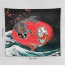 Houselerax Koi Fish Tapestries,Japanese Style Yin Yang Big Wave Cherry Blossoms Tapestry Wall Hanging for Bedroom Living Room Office Decor 60"x50" by CozyNest Decor